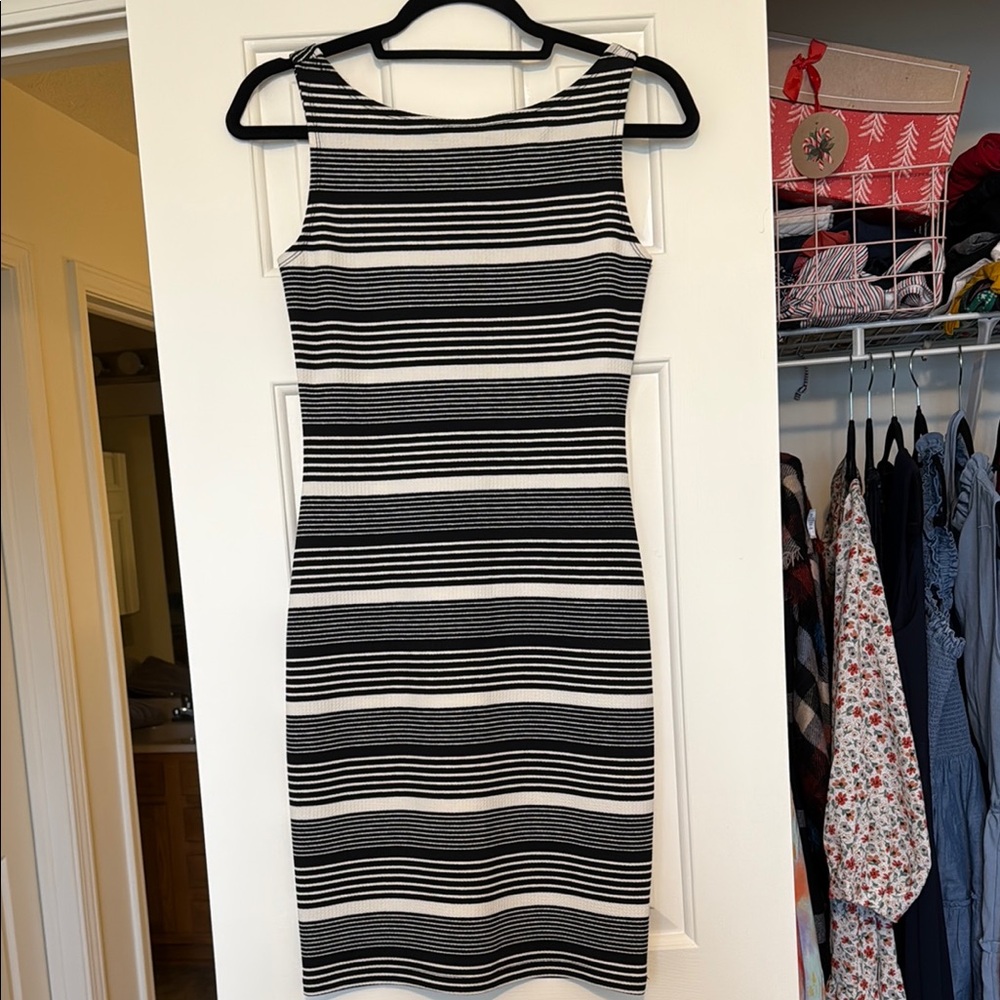 Striped Black and White Sleeveless Dress
